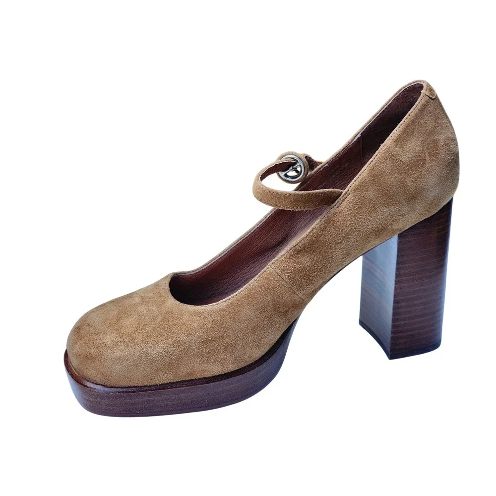 Jeffrey Campbell Tan Suede Mary Ann Heels Mary Jane Platform Pumps  Brown 9.5